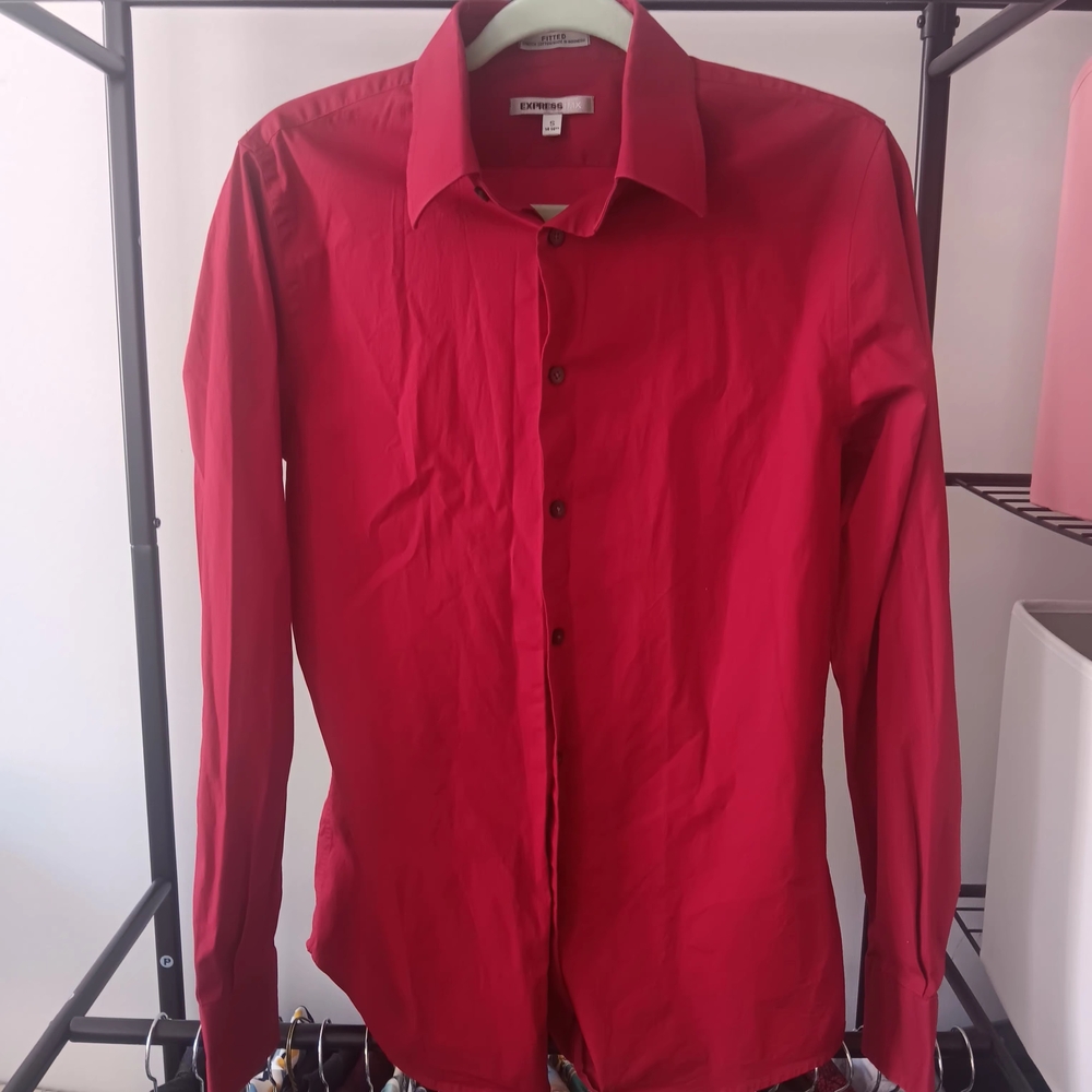 Express Red Dress Shirt Classic Collar Long Sleeves